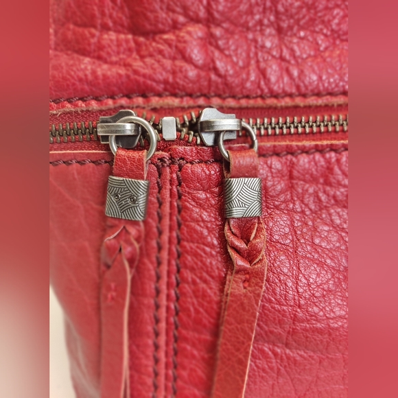 The Sak Red Leather Boho Hobo Backpack Tote Drawstring Purse Tons of Pockets - Picture 15 of 16